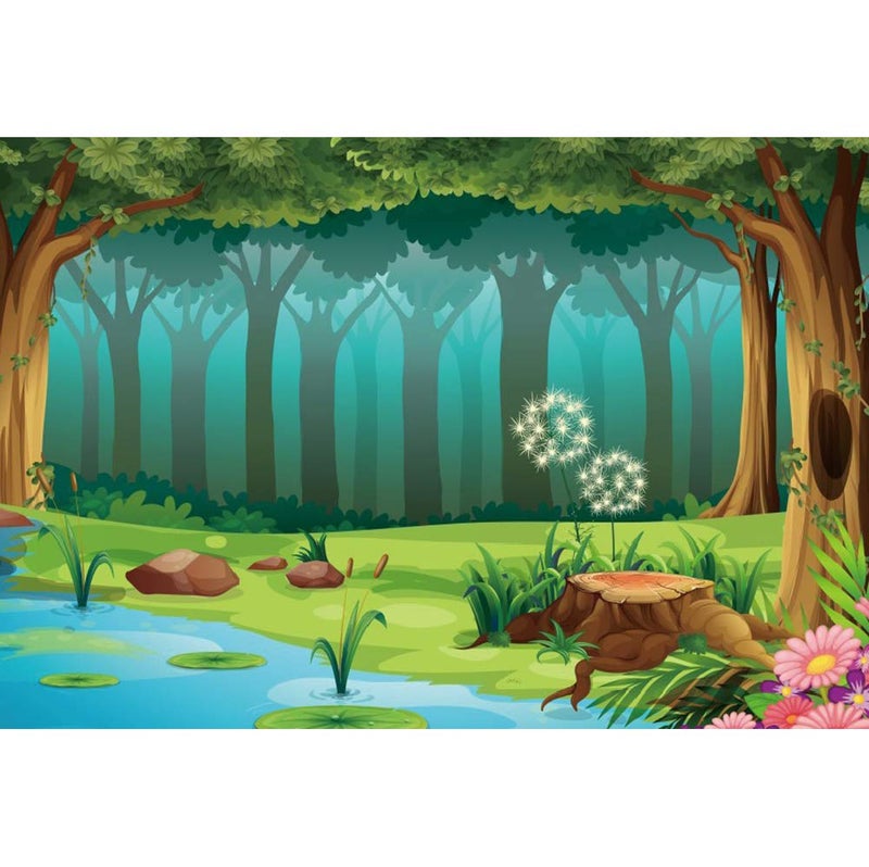 Leyiyi 5x3ft Enchanted Forest Photography Background Fairy Tale World Woodland Spring Floal Flowers River Cartoon Banner Backdrop Kids Birthday 1st B Day Baby Shower Photo Portrait Vinyl Studio Prop - Image 1